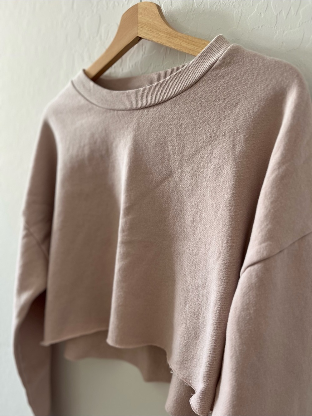 Socialite Cropped Light Blush Fleece Crewneck Sweatshirt
